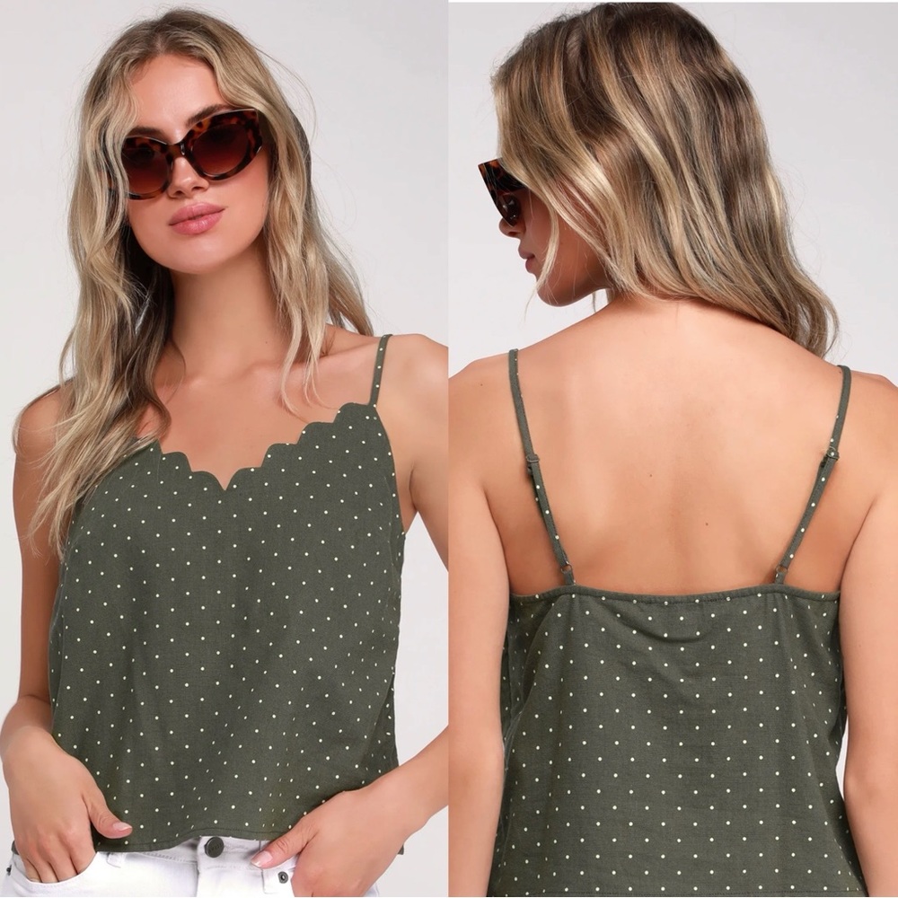 LULUS The Sweetest Olive Green Polka Dot Crop Top Size Large - Picture 1 of 10